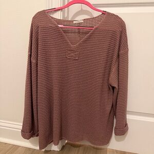 JODIFL Dusty Rose Waffle Knit V-Neck Top